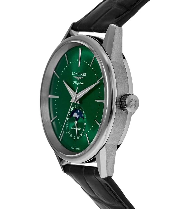 Longines Longines Flagship Heritage Moonphase Automatic Green Dial Leather Strap Men's Watch L4.815.4.02.2 3