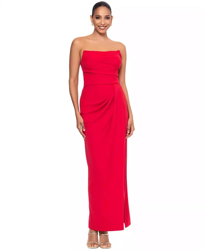 open lace back dress Ruffled High-Neck Floral-Print Long Red Formal Dress PromGirl