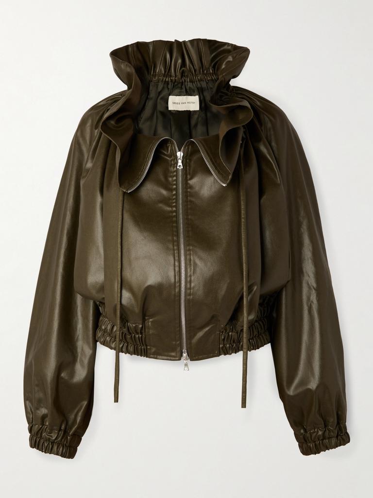 Dries Van Noten 荷叶边人造皮革短款飞行员夹克- Coats - Free