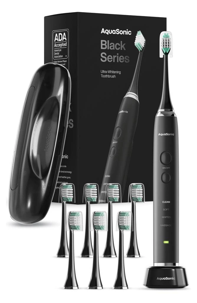 AquaSonic Black Series Ultra Sonic Whitening ToothBrush with 8 DuPont Brush Heads & Travel Case 1