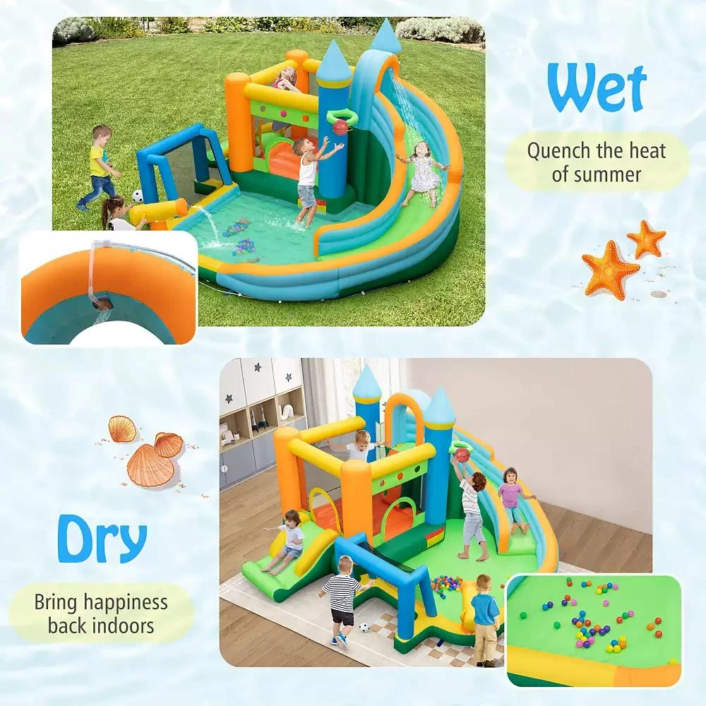 Slickblue Inflatable Water Slide with Dual Slides and Splash Pool Bounce House with 735W Blower 7