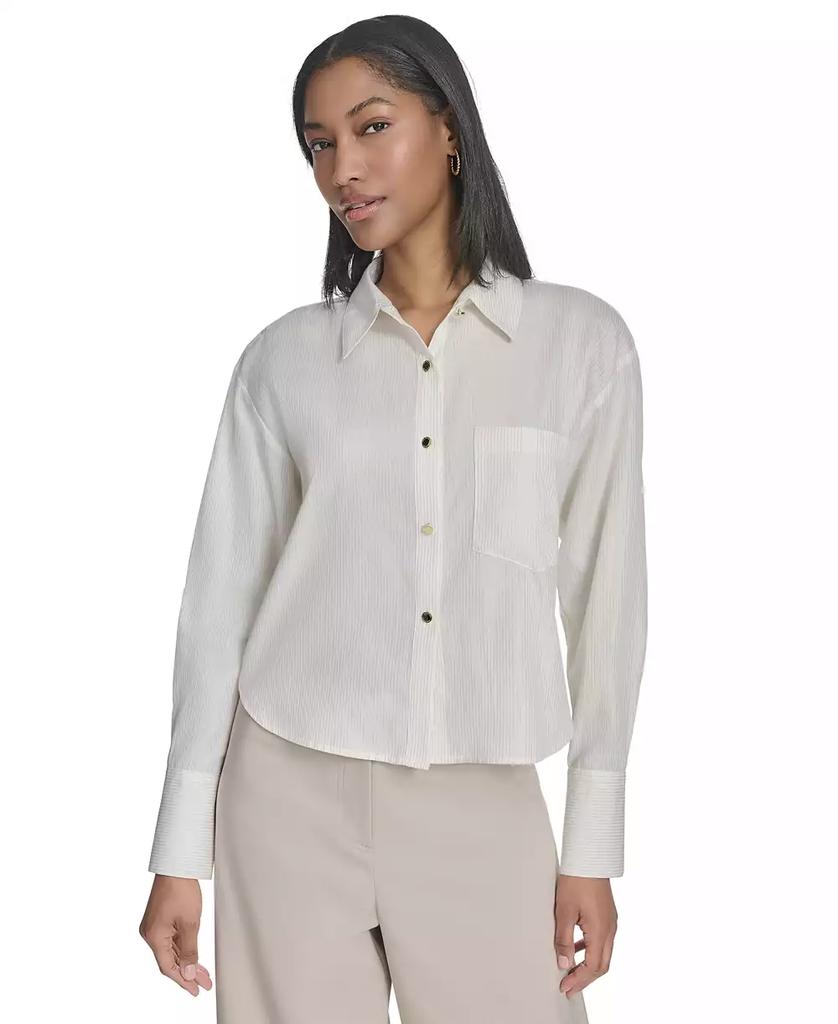 HALSTON Women's Cropped Button-Front Shirt