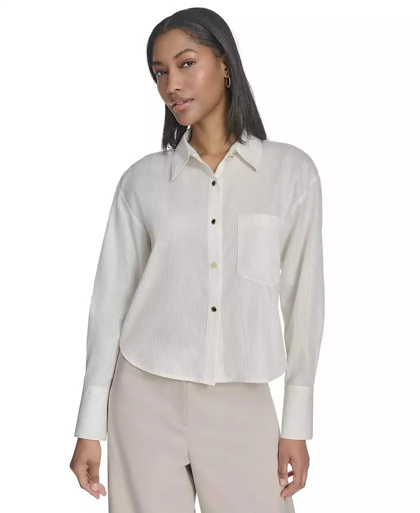 HALSTON Women's Cropped Button-Front Shirt 1