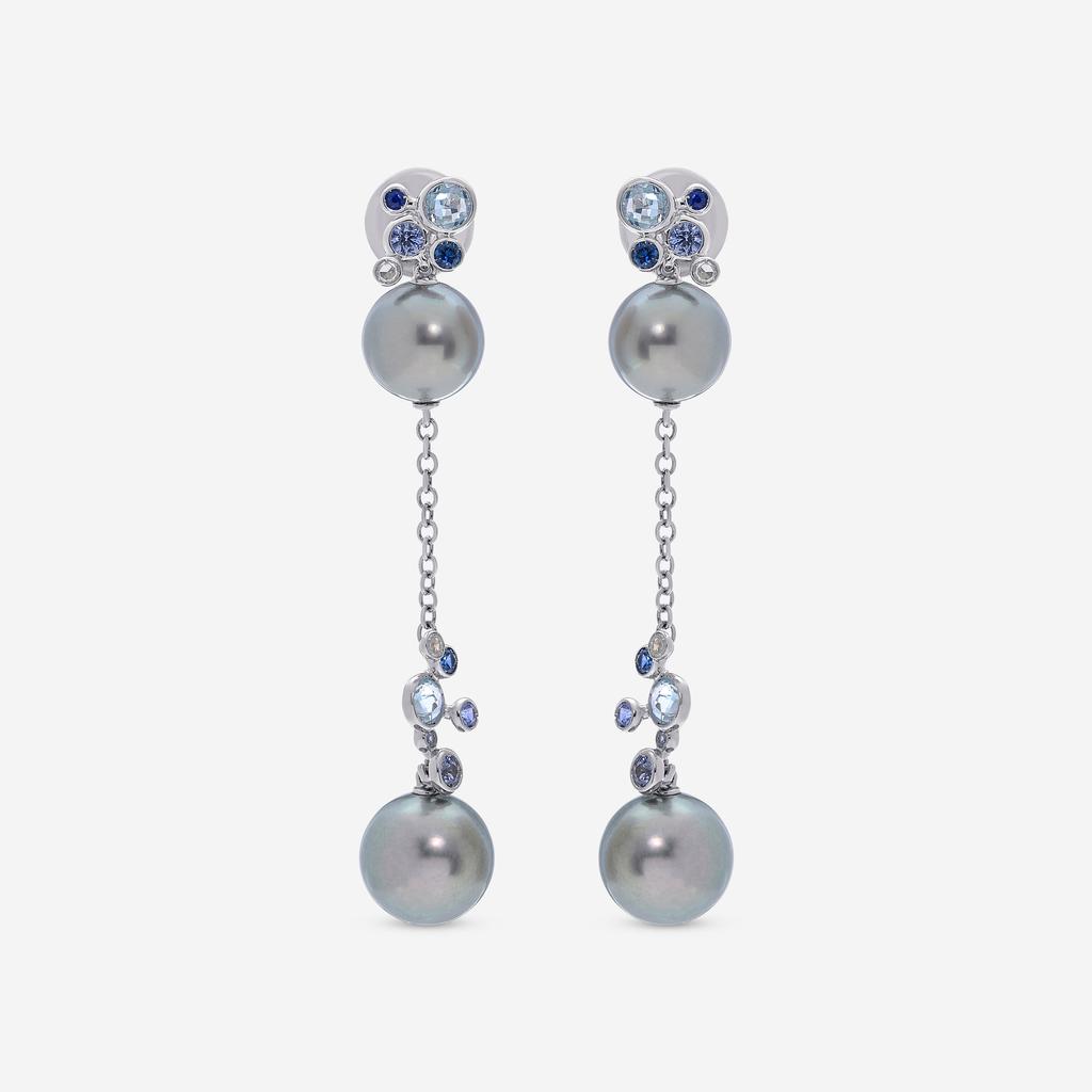 Damiani Damiani 18K White Gold, Tahitian Pearl, Sapphire and Diamond Drop Earrings 20055234