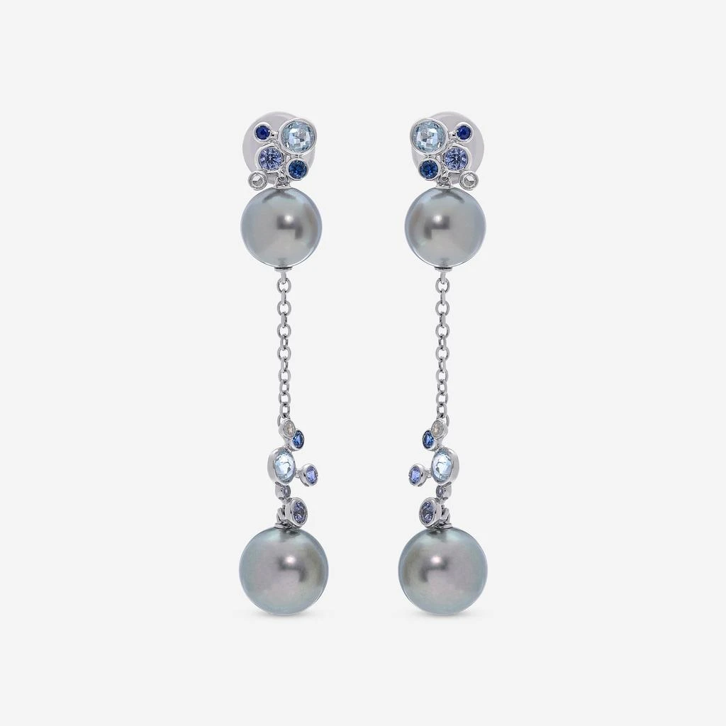 Damiani Damiani 18K White Gold, Tahitian Pearl, Sapphire and Diamond Drop Earrings 20055234 1