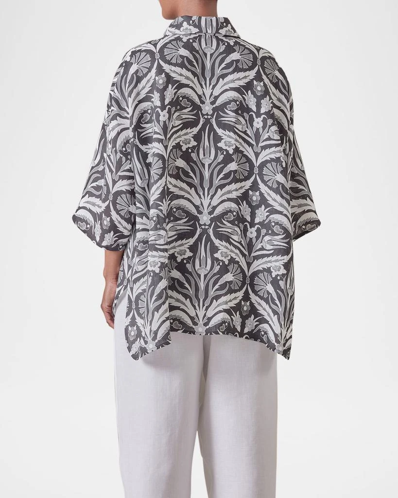 Eskandar Sloped-Shoulder Wide A-Line Short-Sleeve Shirt With Collar (Mid Plus Length) 3