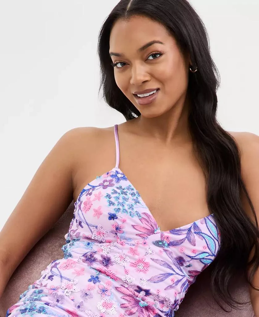 City Studios Juniors
 Floral-Sequinned Evening Gown, Created for Macy
s 3