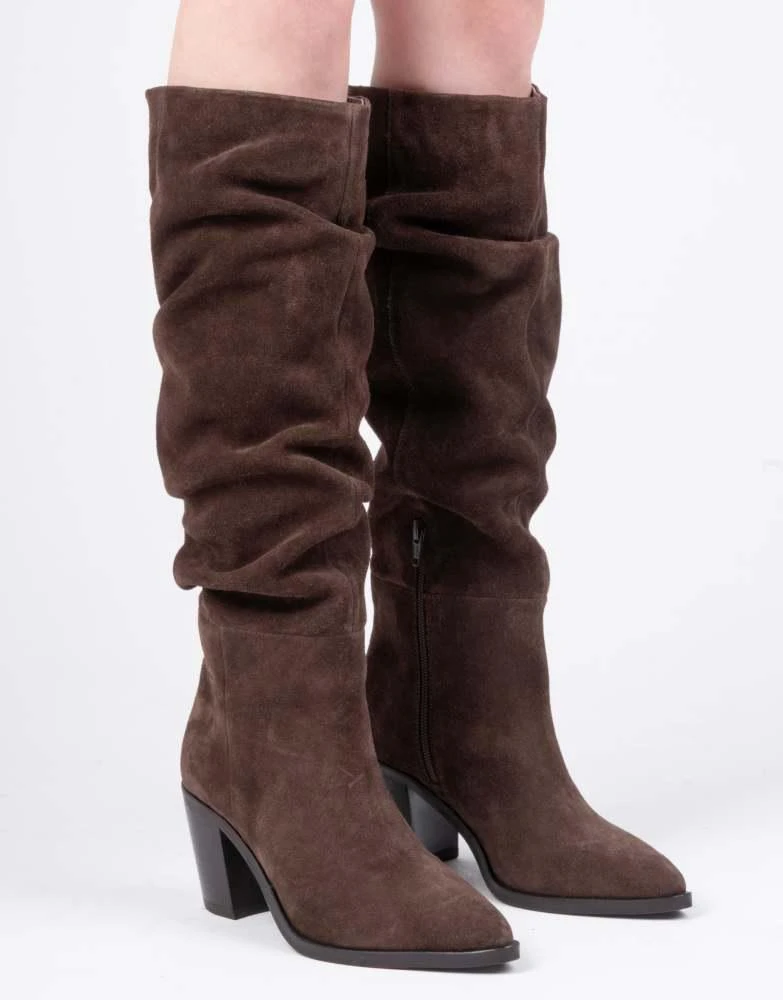 Off The Hook Off The Hook Muswell suede leather slouchy knee-high block heel boots in brown 1