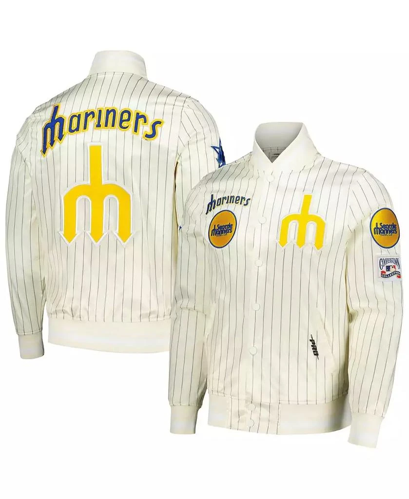 Pro Standard Men's Cream Seattle Mariners Cooperstown Collection Pinstripe Retro Classic Satin Full-Snap Jacket 1