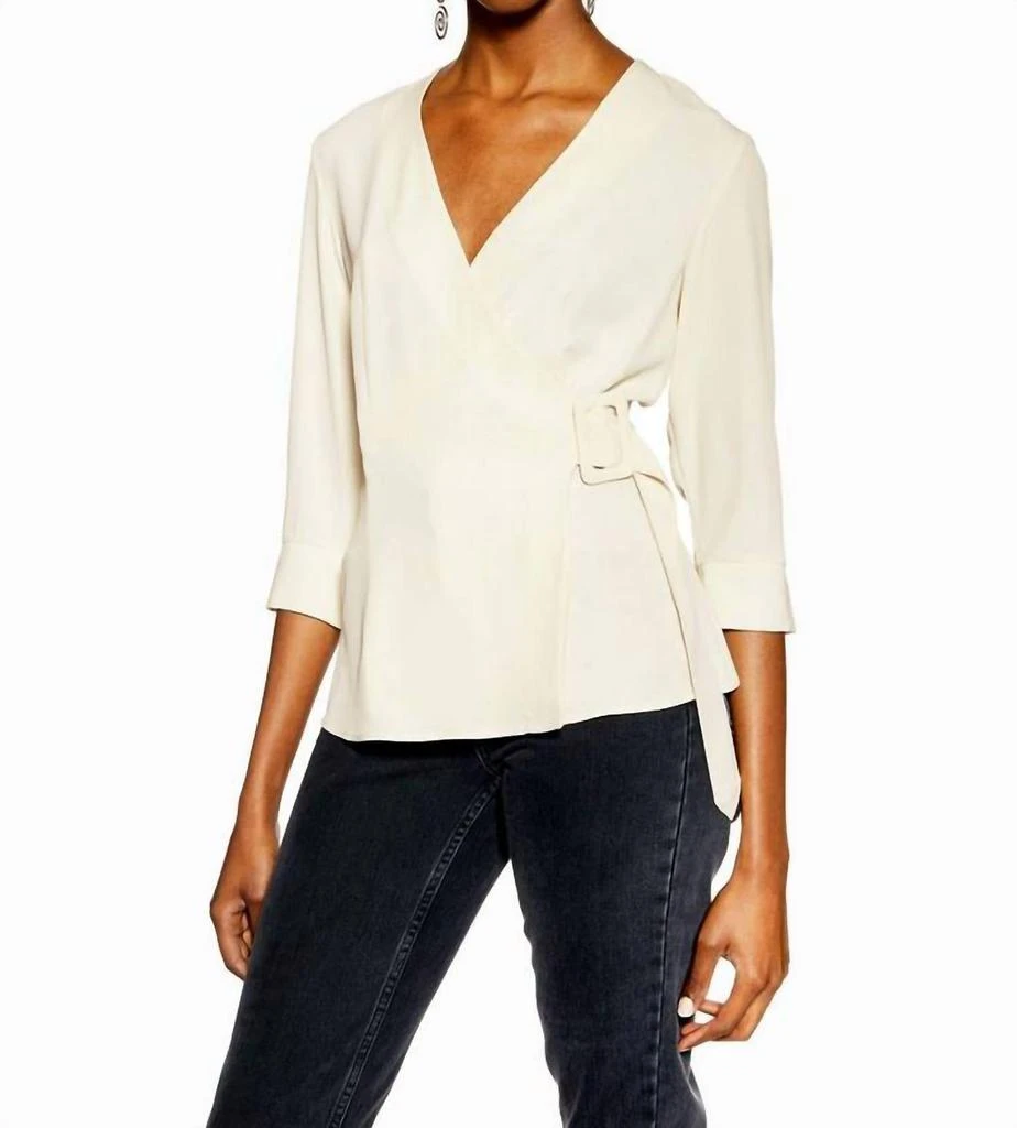 Topshop Topshop - V-Neck 3/4 Sleeve Belted Crepe Wrap Blouse 1