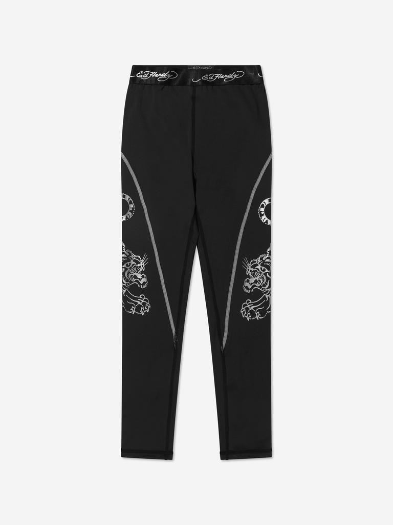 ED Hardy Girls Tiger Logo Sports Leggings in Black