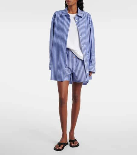 The Row Nicasia striped cotton poplin shorts 2