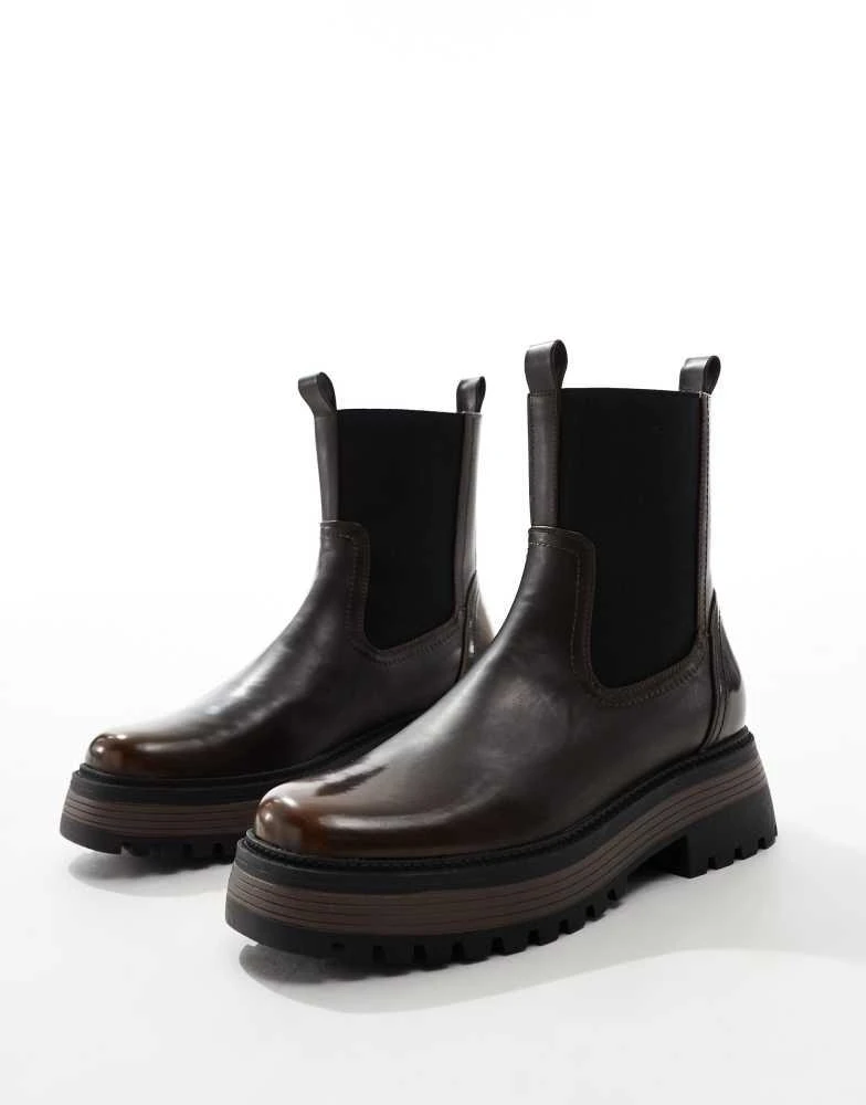 ASOS ASOS DESIGN chelsea boots in brown with chunky sole 2
