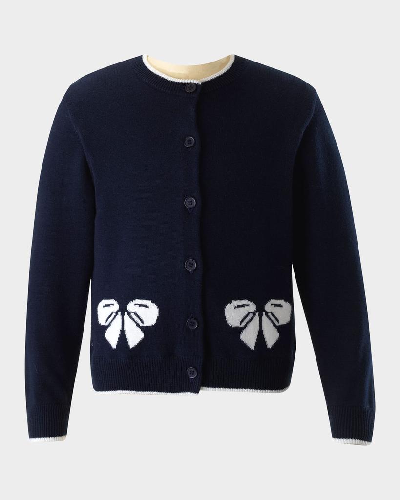 Rachel Riley Girl's Cardigan W/ Bow Intarsia, Size 2-10