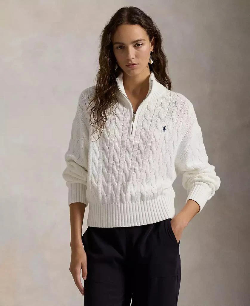 Ralph Lauren Women's Cable-Knit Cotton Quarter-Zip Sweater 1