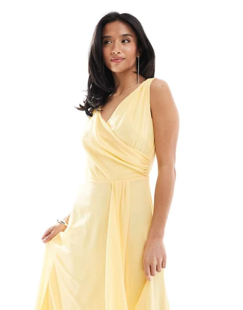 TFNC Petite Bridesmaid chiffon wrap front maxi dress with wrap skirt in  lemon  On Sale Now with Up to 16% Off | Discover Exclusive Deals & Savings  at BeyondStyle  Authentic