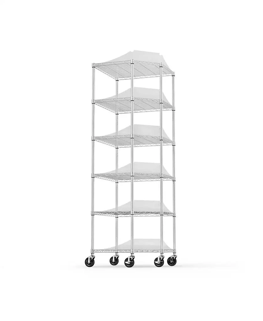 Flynama 6 Tier Shelf Corner Wire Shelf Rack Pentagonal Shelves with Wheels Adjustable Metal Heavy Duty Free Standing Corner Storage Display Chrome Rack for Bathroom, Living Room, Kitchen - Chrome