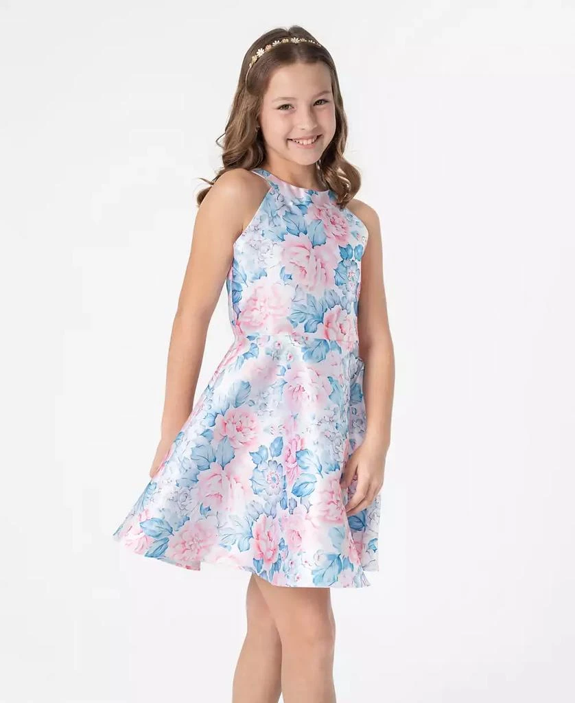 Rare Editions Big Girls Halter Floral Mikado Social Dress 6