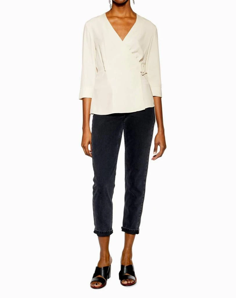 Topshop Topshop - V-Neck 3/4 Sleeve Belted Crepe Wrap Blouse 3