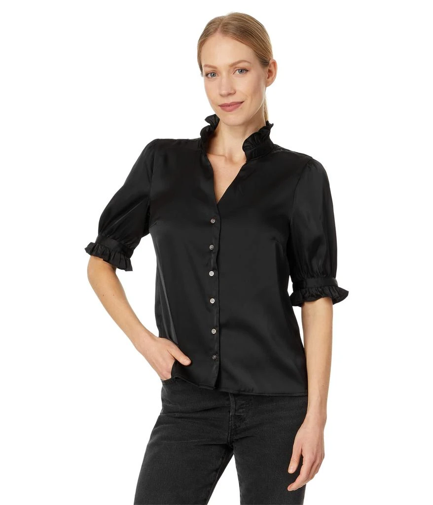 CeCe Short Sleeve Cowl Neck Shirred Cuff Top 1