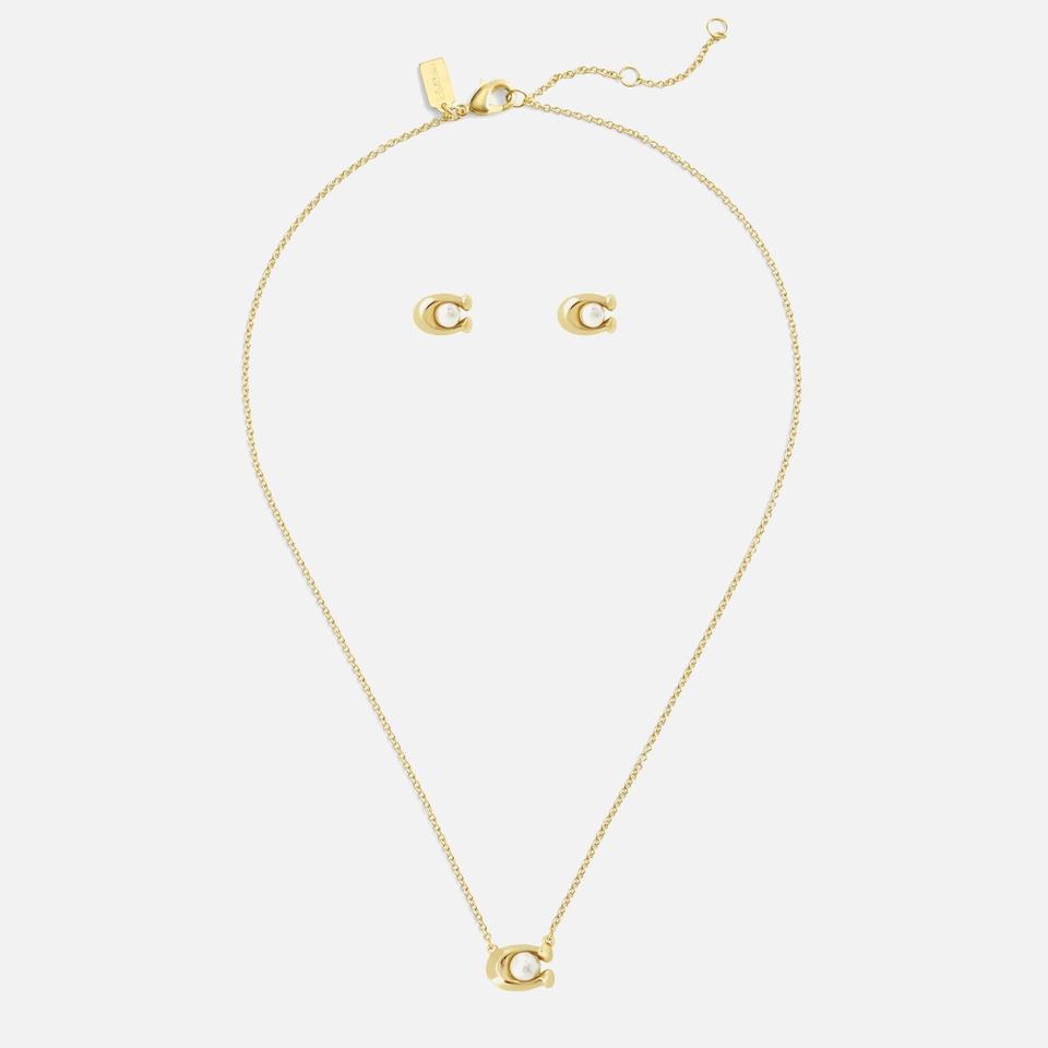 Coach Coach Earrings 
Necklace C Gold-Tone Faux Pearl Set