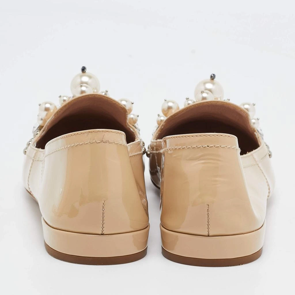 Miu Miu Miu Miu Beige Patent Leather Faux Pearls Ballet Flats Size 37.5 5