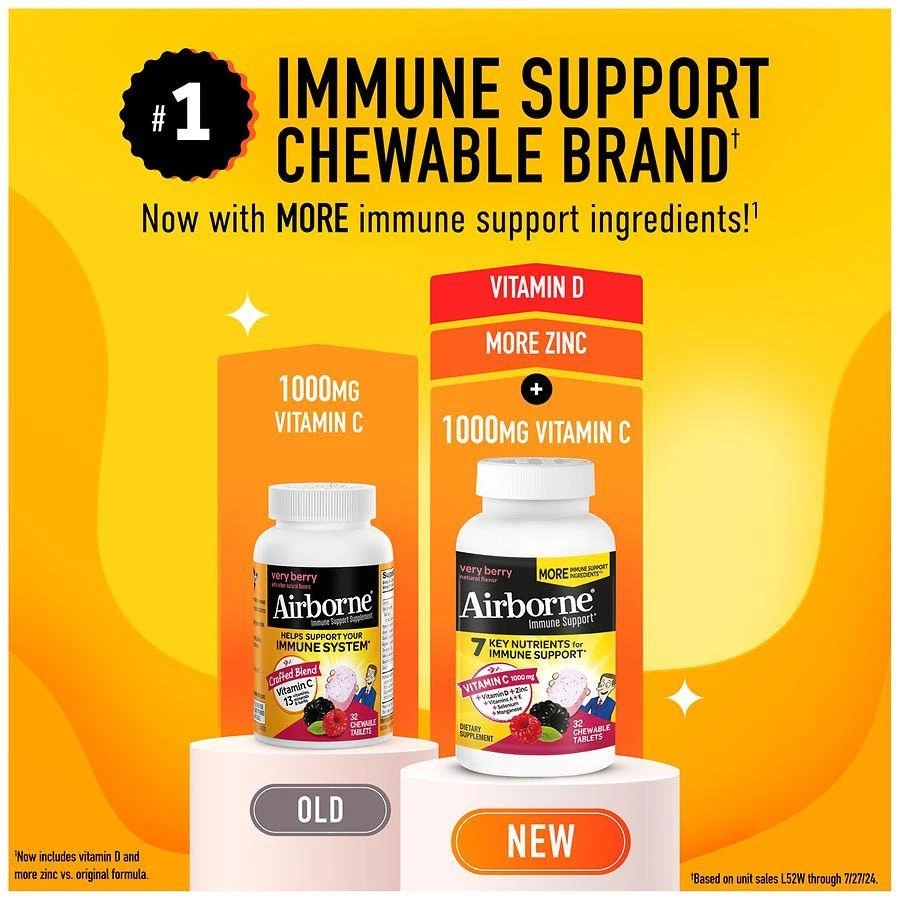 Airborne Immune Support Chewable Tablets Minerals & Herbs with Vitamin C, E, Zinc Very Berry 3