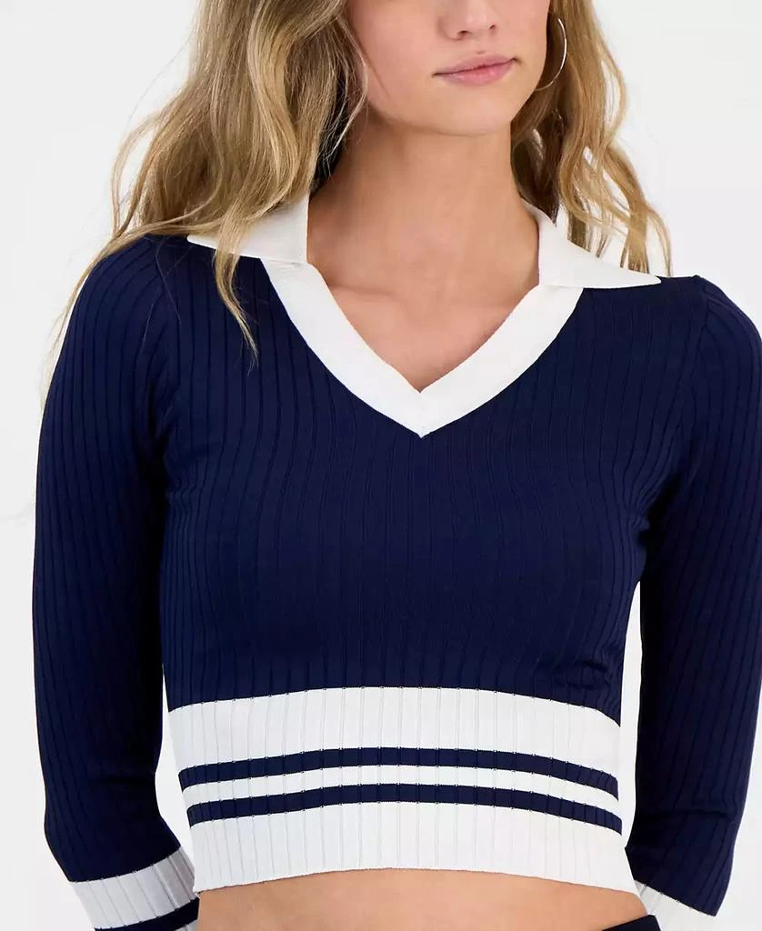 GUESS Women's Sydney Contrast-Stripe Polo Sweater 3