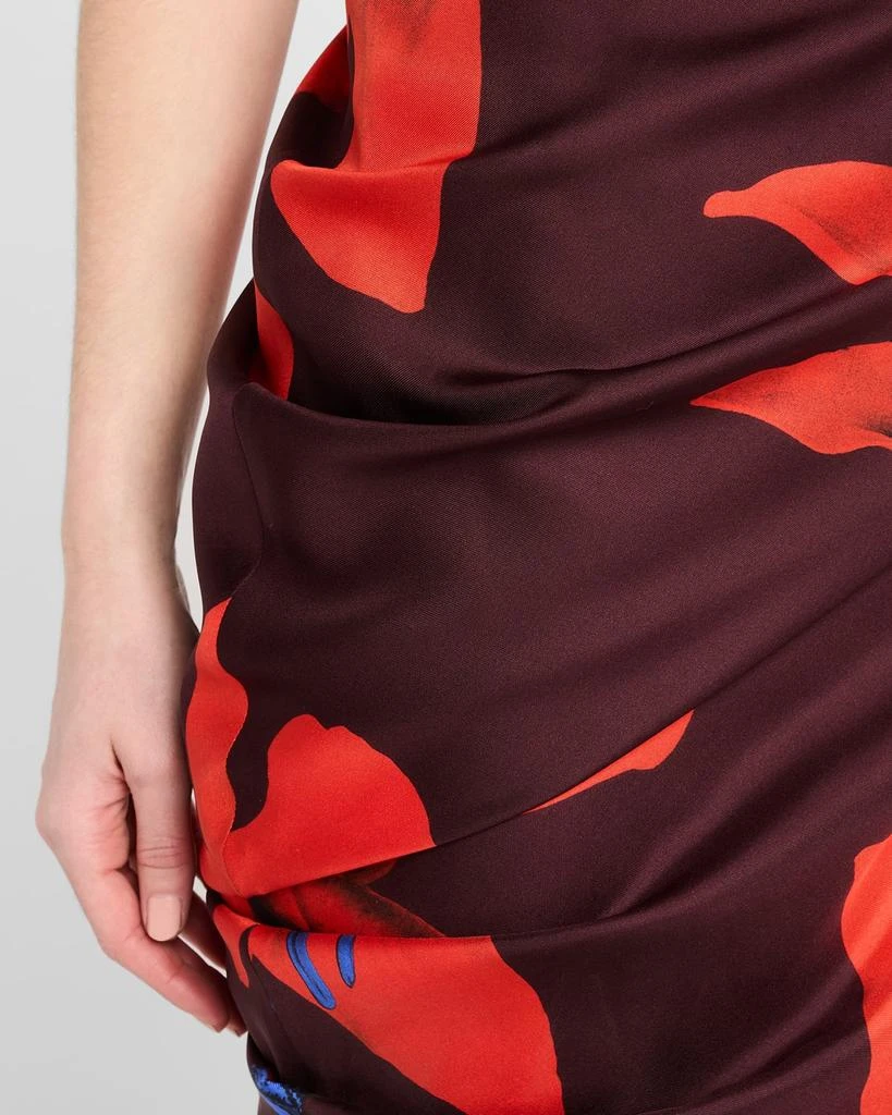 McQueen Lily-Print Draped Short-Sleeve Midi Dress 5