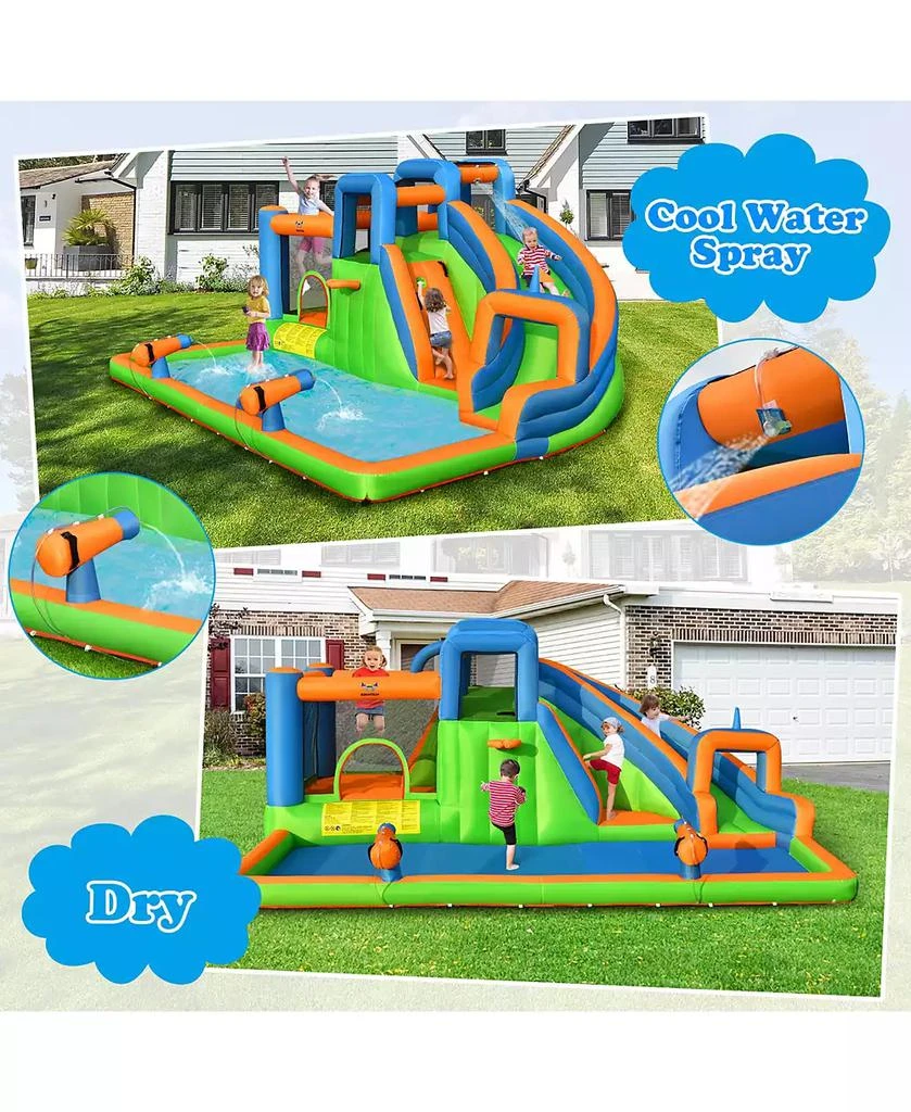 Gymax Inflatable Water Slide Giant Bounce Castle with Dual Climbing Walls and 735W Blower 4