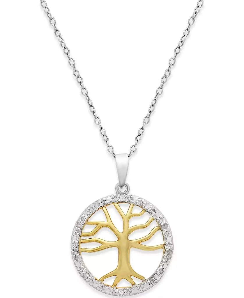 Macy's Diamond Family Tree Pendant Necklace (1/10 ct. t.w.) in Sterling Silver and 18k Gold over Sterling Silver 1