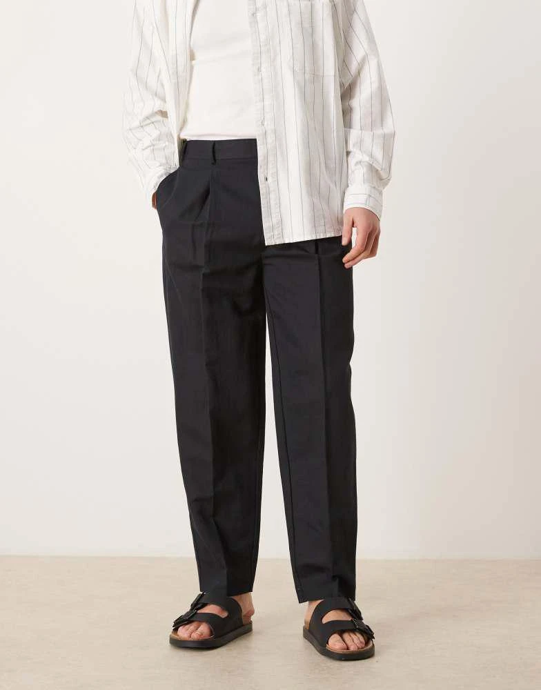 ASOS ASOS DESIGN smart linen rich oversized tapered trousers in black