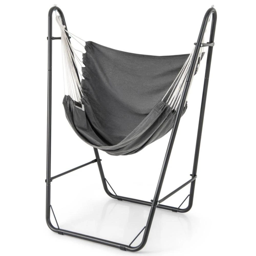 Hivvago Hammock Chair with Heavy Duty Metal Frame and Side Pocket-Gray 1