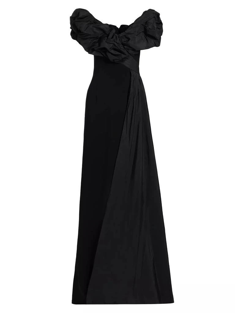 Teri Jon Scrunch Taffeta &amp; Crêpe Off-the-Shoulder Gown 1