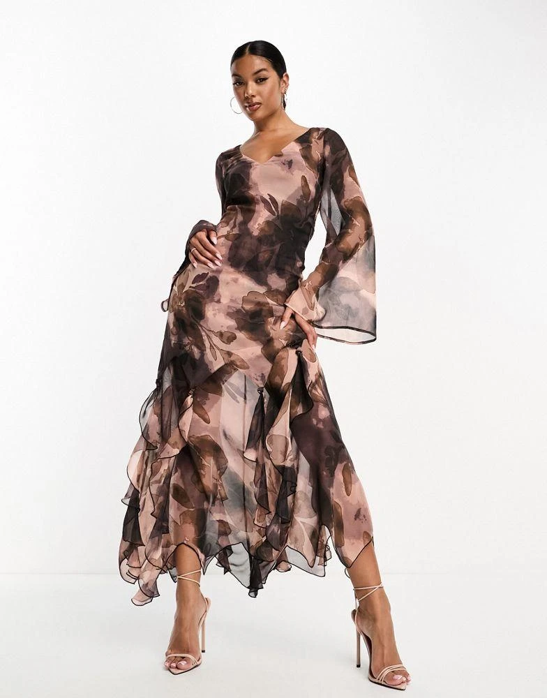 ASOS ASOS DESIGN knot hem detail maxi dress in blurred floral print 4