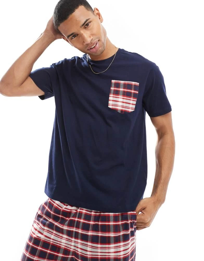 Another Influence Another Influence check relaxed pyjama set in navy and red 1