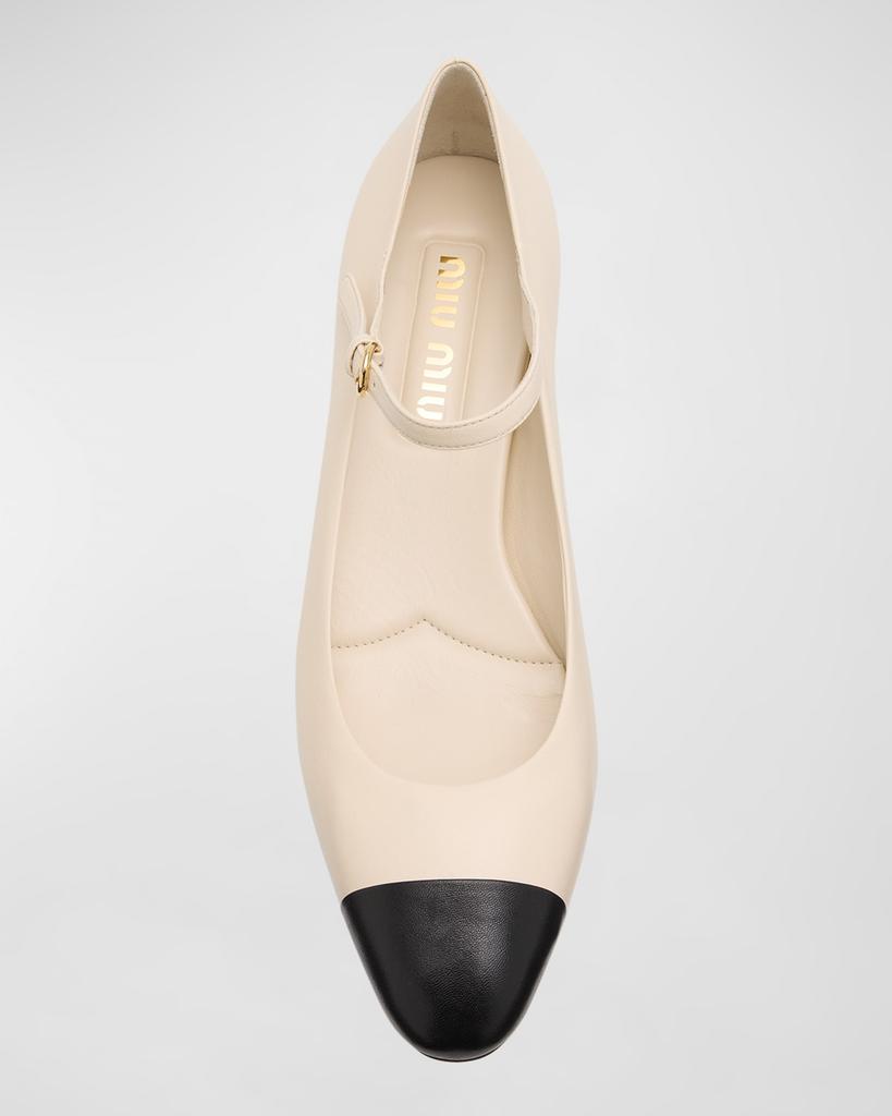 Miu Miu Bicolor Leather Mary Jane Ballerina Pumps - High