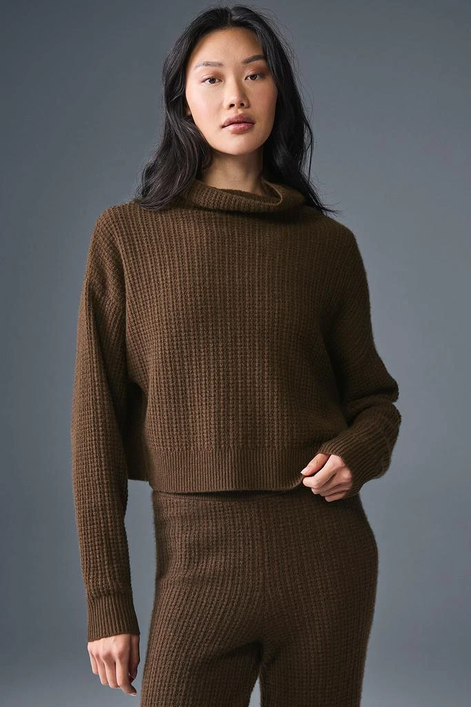 Alo Cashmere Plush Waffle Turtleneck Pullover - Espresso 1