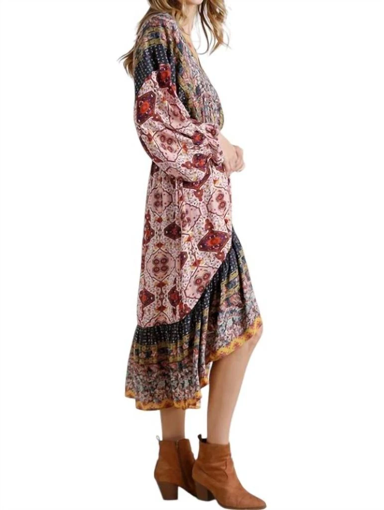 umgee Bohemian High Low Dress In Mixed Berry 2