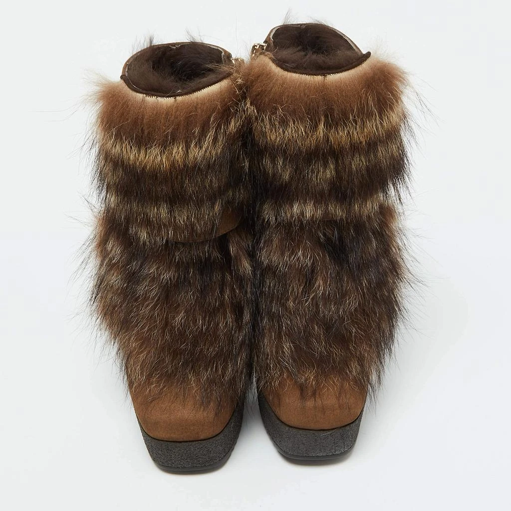 Fendi Fendi Brown Nubuck Leather and Raccoon Fur Platform Ankle Boots Size 36 3