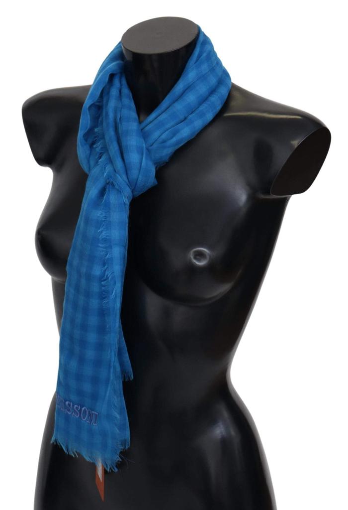Missoni Missoni Blue Checkered Cashmere Unisex Wrap Fringes Scarf
