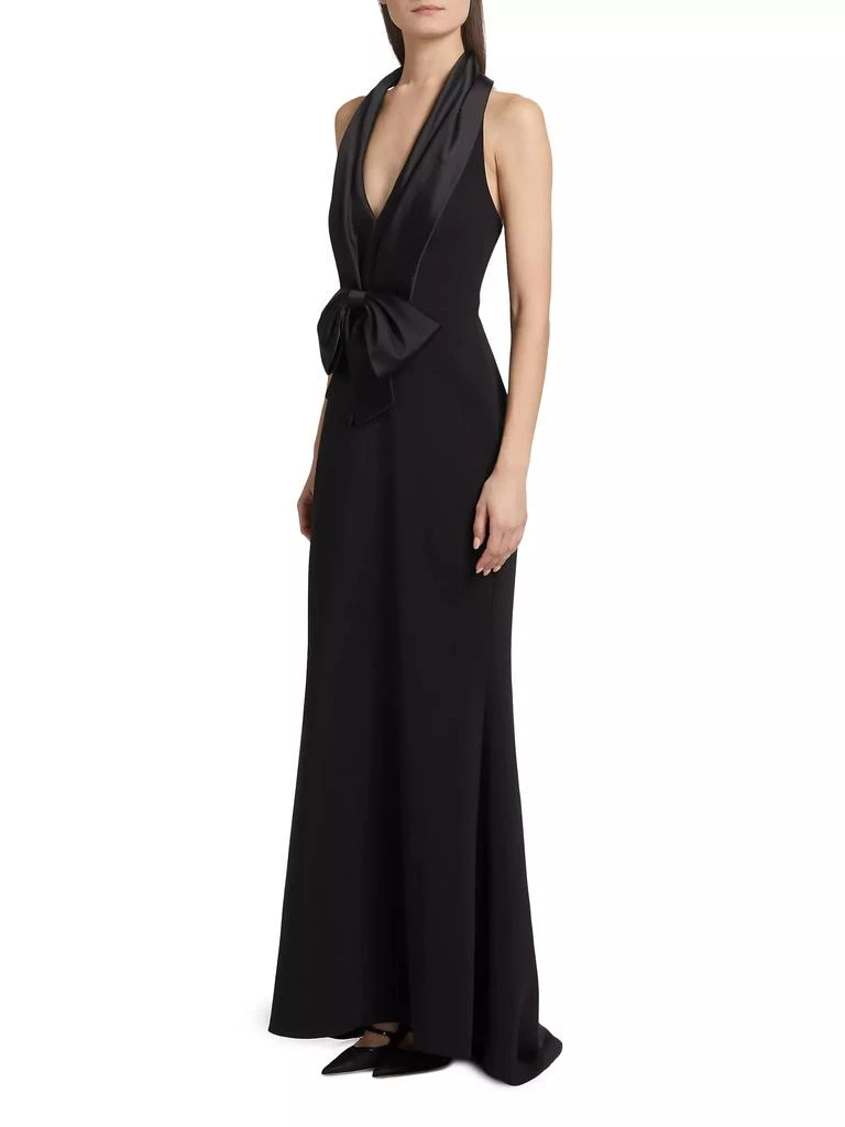 Badgley Mischka Bow Stretch-Crepe Halterneck Gown 4