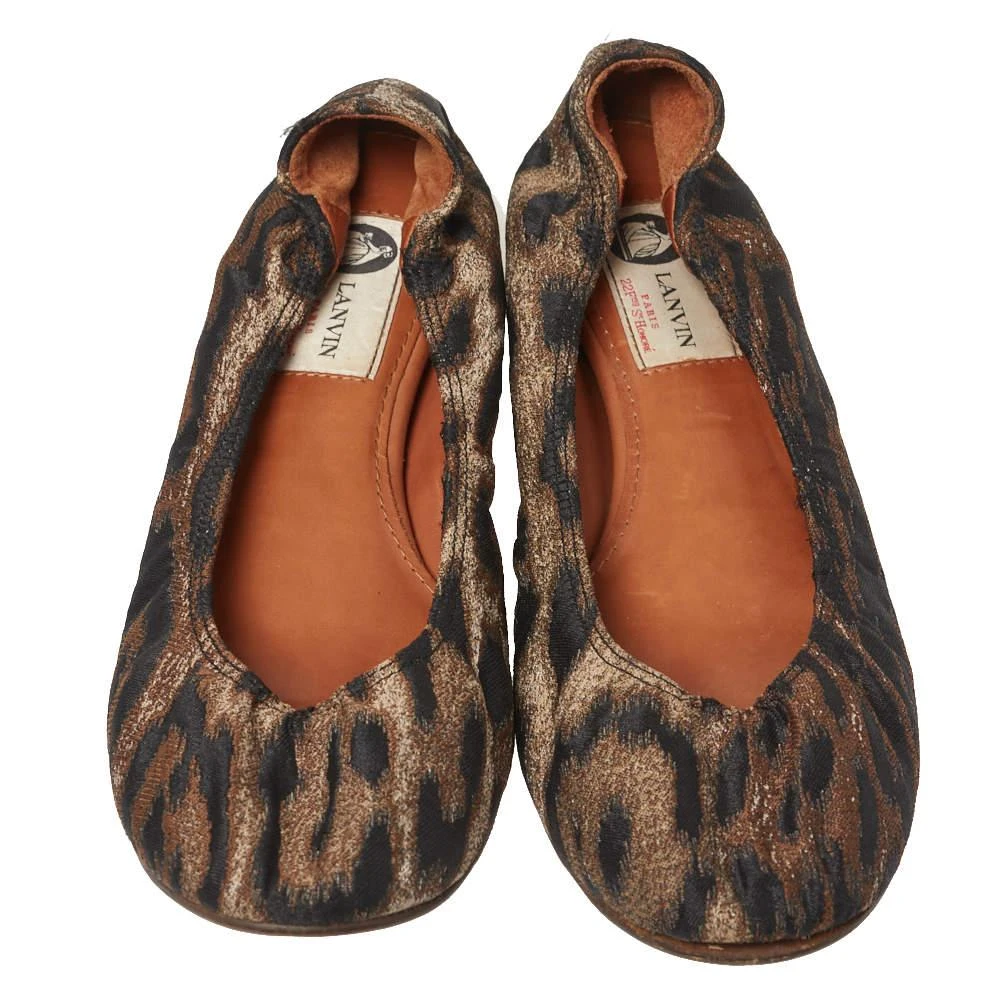 Lanvin Lanvin Black/Brown Brocade Fabric Leopard Print Ballet Flats Size 39 3