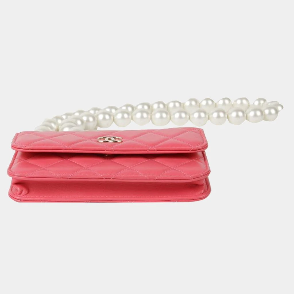 Chanel Chanel Pink Leather Pearl Mini Wallet On Chain 4