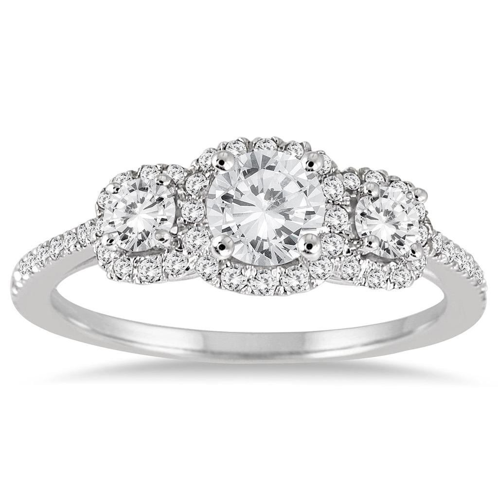 Monary 1 Carat TW Diamond Three Stone Ring in 14K White Gold