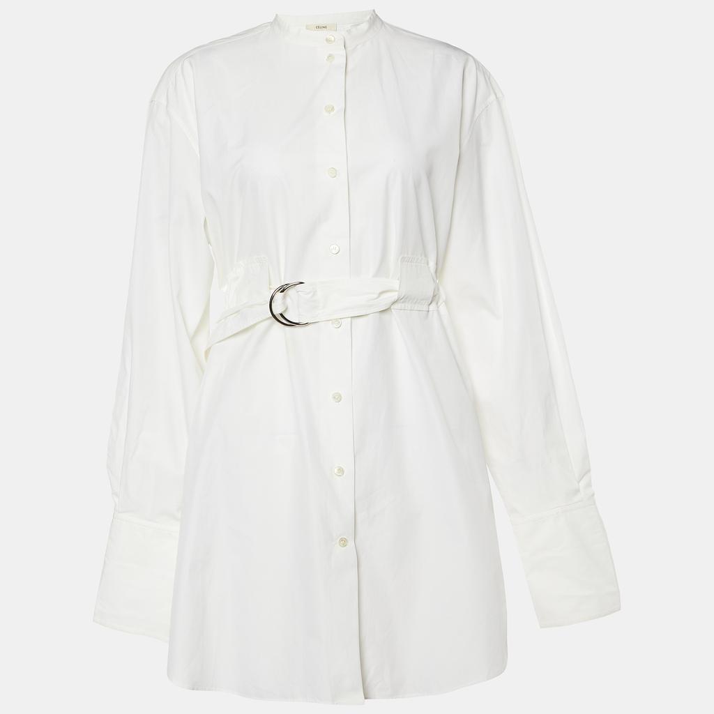 Celine Celine Off-White Cotton Belted Mini Shirt Dress M