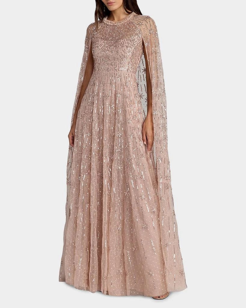 Mac Duggal Sequined Cape-Sleeve Gown