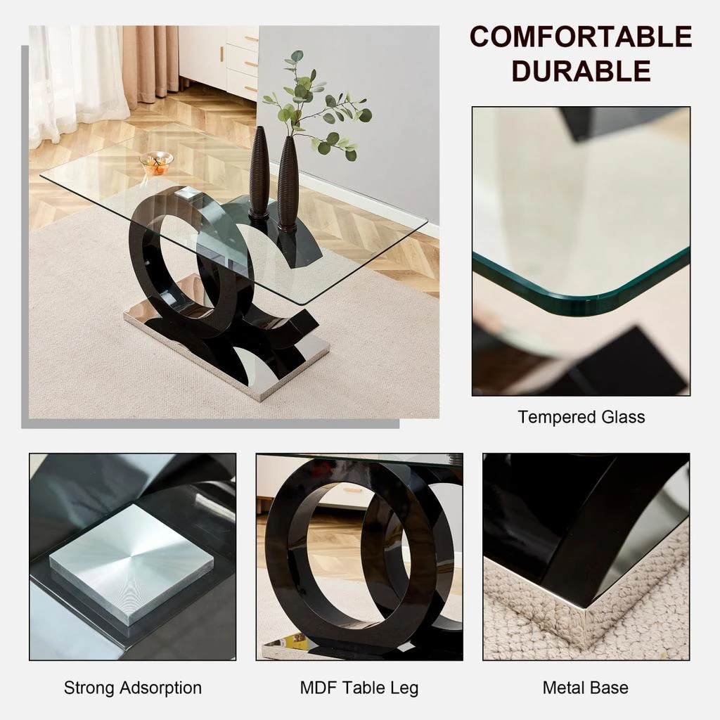 Streamdale Furniture Streamdale Modern Rectangular Tempered Glass Dining Table with OC-Type MDF Legs 3