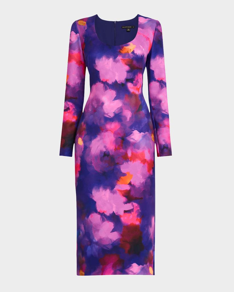 Black Halo Naylah Watercolor-Print Midi Sheath Dress