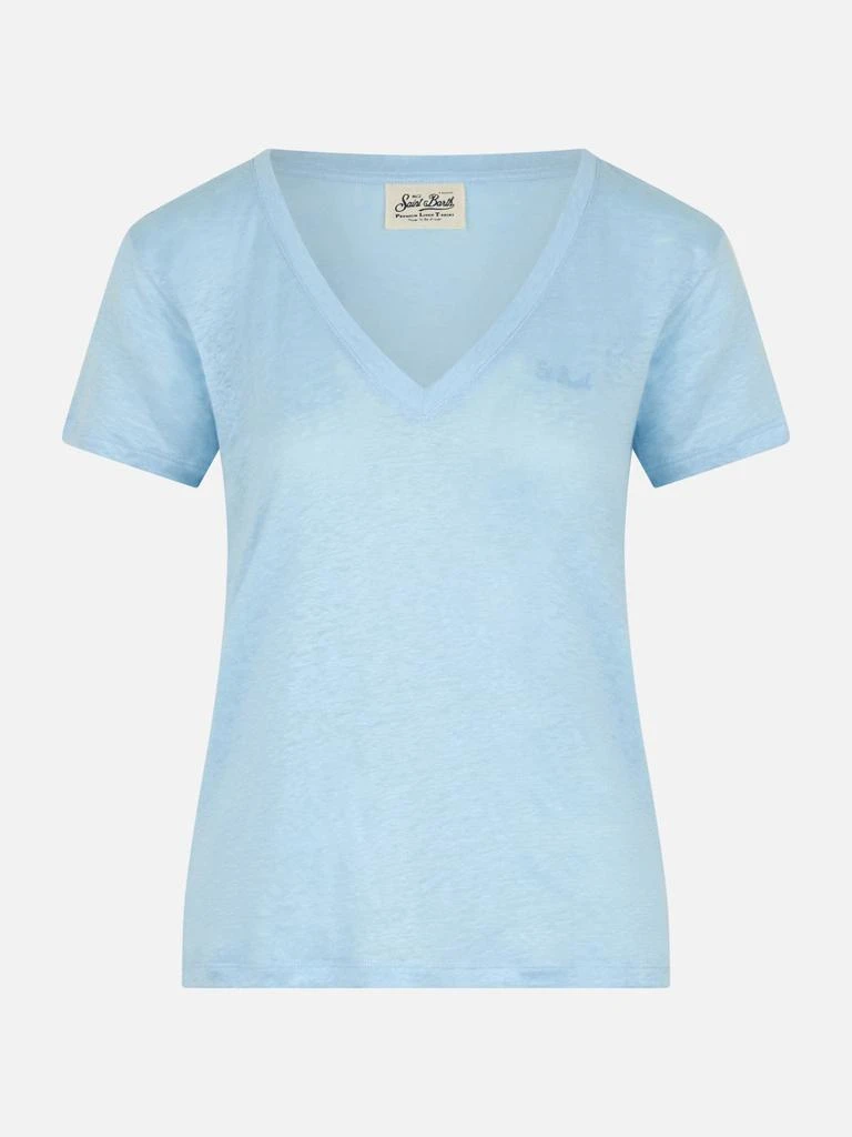 Mc2 Saint Barth Linen Jersey Light Blue V-neck T-shirt Eloise 2